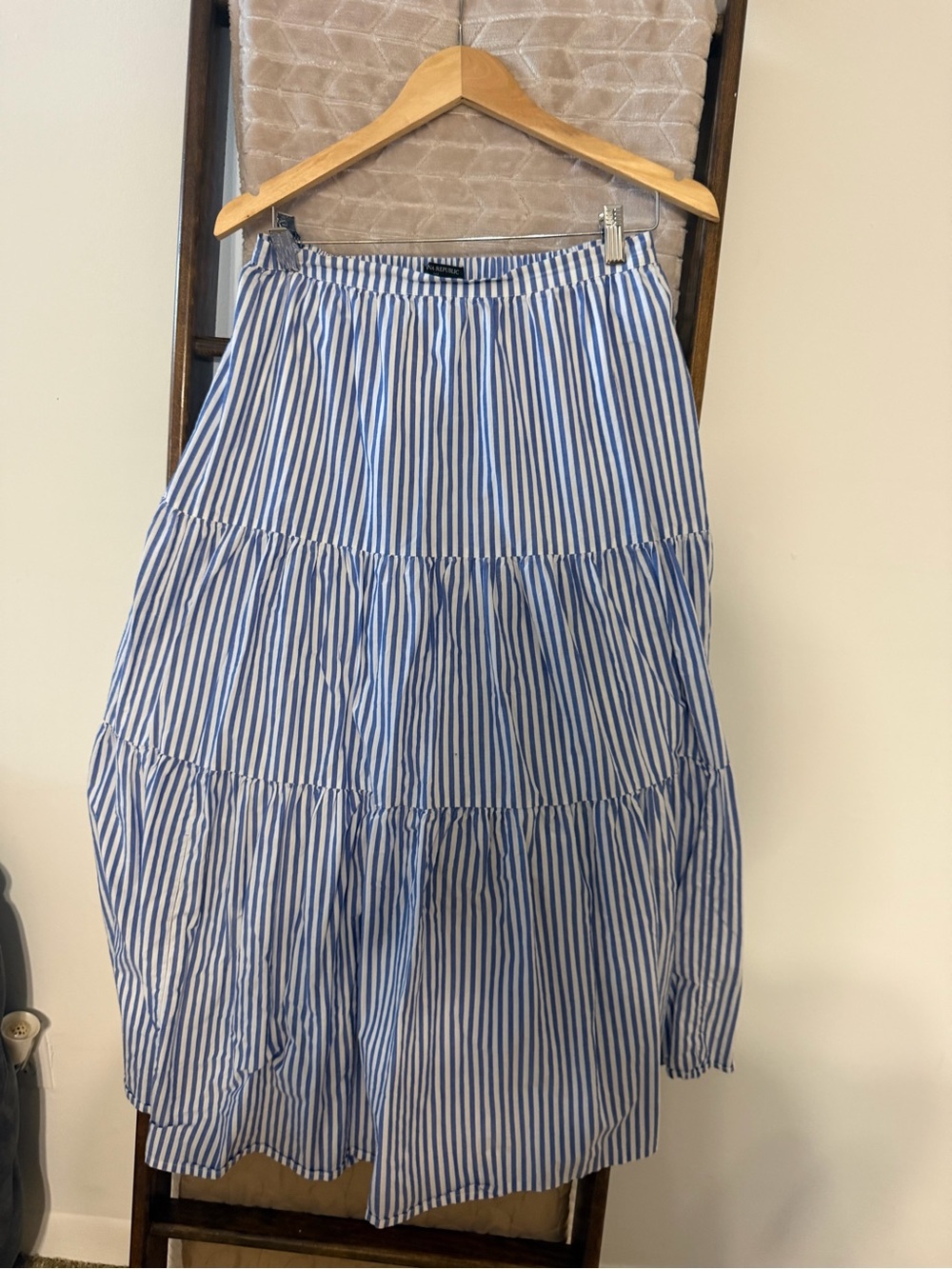 Banana Republic Blue and White Striped Tiered Maxi Skirt